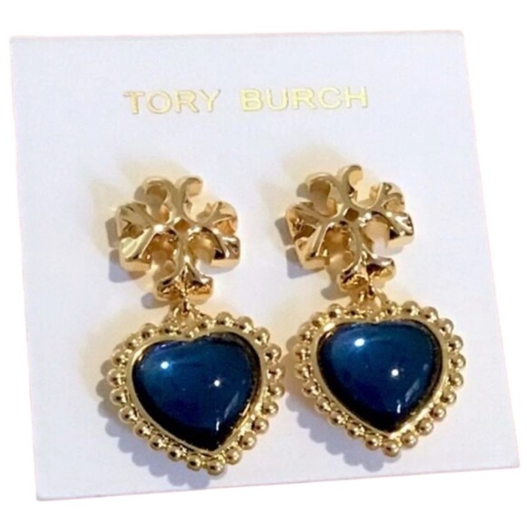 Tory Burch Roxanne Blue Heart Drop Earrings-nwt - Picture 10 of 10